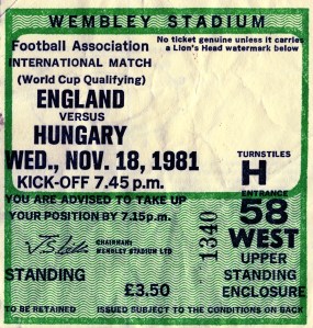Ticket from England v Hungary football match